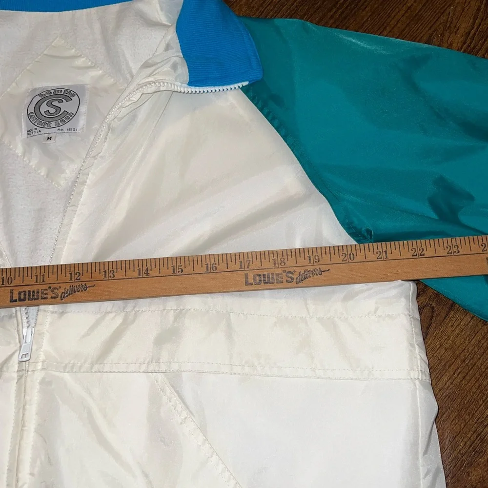 Vintage 90s White Retro Colorblock Blue Windbreaker Bomber Zip Up Jacket Size M - Picture 13 of 14
